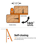 Diagram illustrating the 50 Pack Self Closing Cabinet Hinges Semi Overlay Half Inch Matte Black Face Frame Hinges with 180-degree opening.
