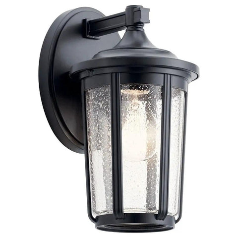 Fairfield 11 Inch Outdoor Wall Light 1 Light Black Finish With Clear Seeded Glass Downward Lighting For Porch, Patio Or Entryway