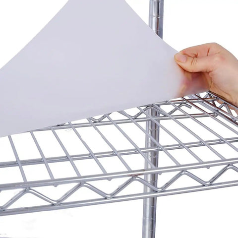 Inserting liner on Beefy 6 Tier Wire Shelving Unit With Wheels And Liners Heavy Duty Rolling Garage Pantry Shelf For Kitchen Storage