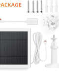 Three Pack 4W Solar Charger Kit For Outdoor Battery Security Cameras With 10ft USB C To Barrel Plug Cable, mounting screws