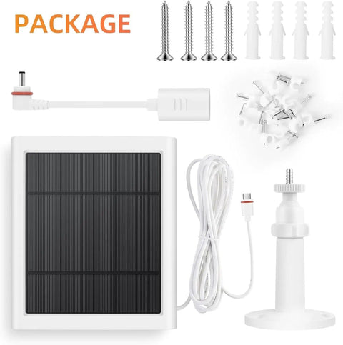Three Pack 4W Solar Charger Kit For Outdoor Battery Security Cameras With 10ft USB C To Barrel Plug Cable, mounting screws