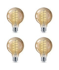 Vintage G25 Amber Edison Filament LED Bulbs 60W Equivalent 2000K Warm Glow Dimmable Flicker-Free 4 Pack