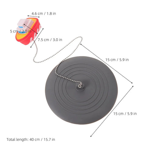 TEHAUX Silicone Bathtub Drain Stopper 6'', Hair Catcher for Bathroom with dimensions and chain detail.