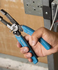 Person using Heavy Duty Wire Cutters With Lock And Built In Wire Stripper, 8 to 18 AWG solid and 10 to 20 AWG stranded.