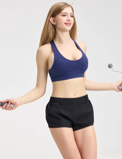 Woman skipping rope wearing Women's Running Shorts With Zip Pocket And Built In Liner, Quick-Dry Lightweight Two Point Five Inch Inseam, Low Rise Gym Yoga Athletic Shorts For Running Training And HIIT, Breathable Sweat-Wicking Black