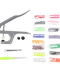 Must Have Go To Plastic Snap Set Kit With 150 T5 Buckles In Various Colors For Clothing And Sewing Projects Durable Plastic Snaps And Handy Snap Plier For DIY Repairs And Craft Projects. T5 plastic snap plier kit with assorted color snaps and tools