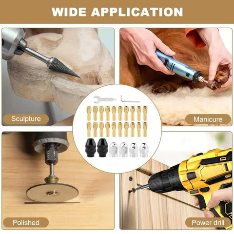 Pro-Grade Rotary Tool Chuck Collet Set 1/32 Inch to 1/8 Inch Shank, 3-Jaw Alloy Chucks, Quick-Change Adapter in use for various tasks