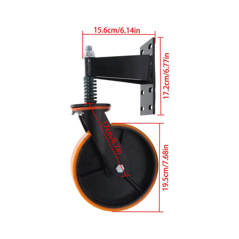 8 Inch Heavy Duty Gate Caster Wheel Crushes 800 Pounds Without Breaking A Sweat Bulletproof Build side view with dimensions.