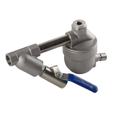 No Fuss Automatic Drain Valve For 1.6MPa Air Compressors And Pneumatic Systems, metallic component with blue handle
