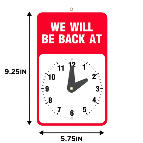 Be Right Back Sign With Clock For Office And Storefront Doors Red And White With Suction Cup Be Back Soon Signage
