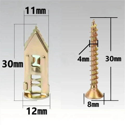 400 Pieces Drywall Anchors Kit For Sheetrock Gypsum Board And Hollow Walls No Drill Needed Easy Install For Wall Mounts Cabinets Shelves Brackets And Picture Hanging In Home DIY Projects, 30mm x 12mm anchors with 4mm x 30mm screws