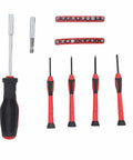 39 Piece Home Tool Kit With Portable Storage Box Your Go To Repair Set For Apartment Home Dorm DIY Projects And Housewarming Gift Includes Hammer Pliers Screwdriver Bits Hex Keys Tape Measure Utility Knife Scissors And More. Visible: screwdriver with black handle, four precision screwdrivers, metal bits set