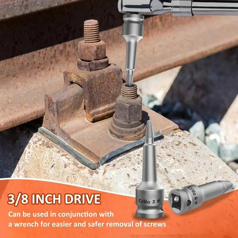 Premium Anu Limen Screw Extractor Set Kills Stripped Broken Bolts Easy! 9 Piece 3/8 Drive Chrome Moly Killer Kit For Damaged Studs And Threads. 3/8 inch CrMo extractor removing rusty bolt from metal bracket
