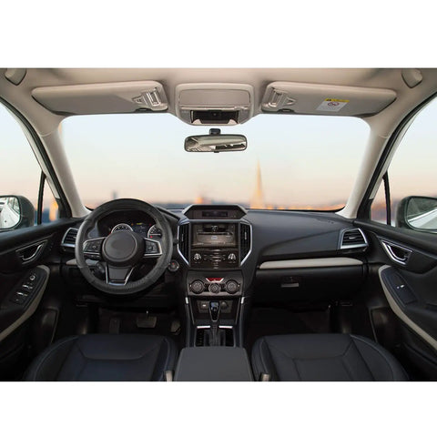 Interior view showing Subaru Steering Wheel Cover Custom Fit For Forester Outback And Crosstrek 14.5 To 15 Inch Premium Microfiber