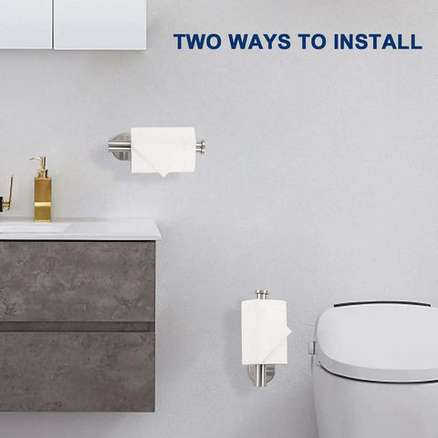 Premium Thickened Stainless Steel Self Adhesive Toilet Paper Holder Rustproof Brushed Nickel Finish Installed in Bathroom