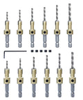 Pro Countersink Drill Bit Set 12 Pc With Sizes 4 6 8 9 10 12 Two Cutting Diameters for Woodworking High Speed Steel