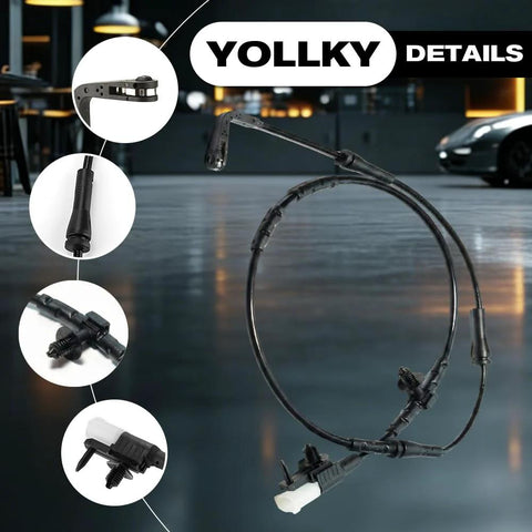 Front view of rear brake pad wear sensor harness for Jaguar XE/XF 2016-2018, black cable with white connector, 1-pack, YOLKY