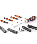 102 Piece Home Tool Set With Storage Case General Household Tools Kit Durable Wrench Socket Screwdriver Hammer Tape Measure Pliers And More For Quick Home Repairs Garage Ready Pro Grade Quality, showcasing various screwdrivers and screwdriver bits on a white background.