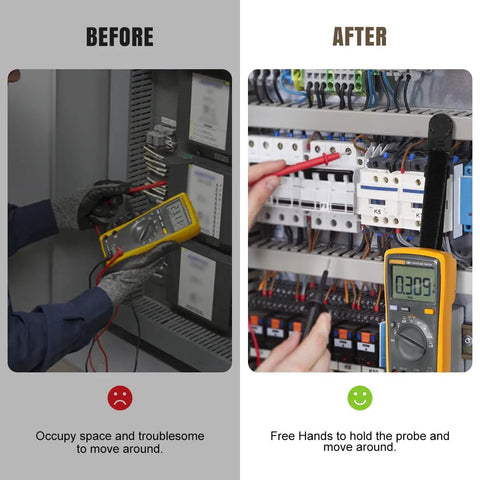 Before and after using Magnet Hanger For Fluke Multimeters And Oscilloscopes Hands Free Hanging Loop Strap Kit in electrical panel