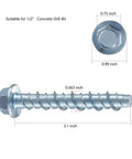 Half Inch By Three Inch Zinc Plated Concrete Screw For Masonry Anchoring To Brick Or Block Heavy Duty Pack Of Ten With Socket Tool Included
