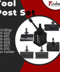 Six Piece BXA Wedge Type Quick Change Tool Post Set for Lathe with various tool holders visible