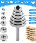 Pro Grade Carbide Rabbet Router Bit Set With Four T-Slot Bits And Six Bearing Heads, One Quarter Inch Shank, Includes Wrench And Handle Adapter