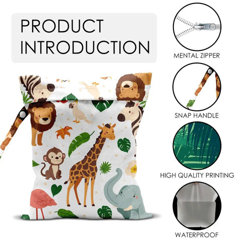 Waterproof Wet Bag For Swimwear And Baby Cloth Diapers Travel Beach Pool Gear Lightweight Portable Wet Dry Tote with animal print