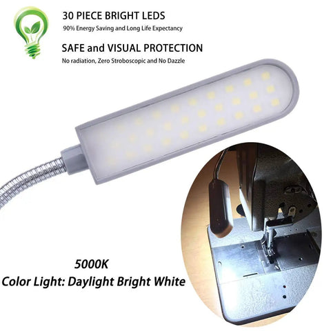 Lit LED Sewing Machine Light With Flexible Gooseneck Arm 30 LEDs 6W Magnetic Base for Workbench and Sewing Machines