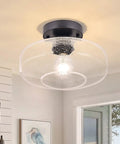 Seeded Glass Shade Flush Mount Ceiling Light With Matte Finish For Living Room Bedroom Cafe Bar Hallway Entryway Retro Timeless Design With Upgraded Canopy Lighting Fixture For Cozy Modern Vibe