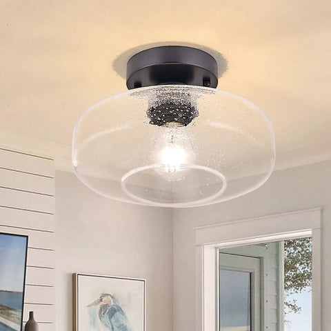 Seeded Glass Shade Flush Mount Ceiling Light With Matte Finish For Living Room Bedroom Cafe Bar Hallway Entryway Retro Timeless Design With Upgraded Canopy Lighting Fixture For Cozy Modern Vibe