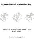 Diagram of Four Point Nine Two Inch Adjustable Furniture Leveling Leg with measurements and specifications.