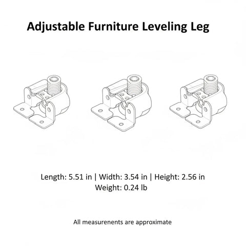 Diagram of Four Point Nine Two Inch Adjustable Furniture Leveling Leg with measurements and specifications.