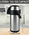 Beast Of A 3 Liter Stainless Steel Coffee Carafe Airpot With Triple Wall Vacuum Insulation Keeps Coffee Hot 12 Hours And Cold 24 Hours