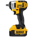 Badass Compact 20V Max Cordless Impact Wrench Kit With 3/8 Inch Drive, Battery Fuel Gauge Display, Triple LED Task Lights, And Rugged Hog Ring Handle For Tight Jobsite Cranking, showing the tool and battery.