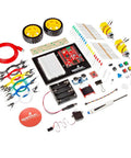 MicroPython Inventor Kit With RP2350 IoT RedBoard For Makers 5 Guided Projects And 16 Circuits With OLED Display Motors Sensors Robot Build And A Solderless STEM Kit For Hands On Learning, parts laid out