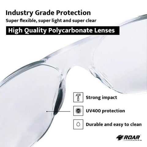 Close-up of Built Tough Safety Glasses Bundle, showing impact-resistant polycarbonate lens with UV protection