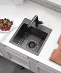 Top view of 15 Inch Black Bar Sink Drop In For RV And Small Kitchen, 16 Gauge Stainless Steel Deep Single Bowl, Matte Black Gunmetal Finish