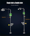 304 Stainless Steel Eye Washer Station With Emergency Eye Wash And Hand Push Shower, Single and Double Inlet Options