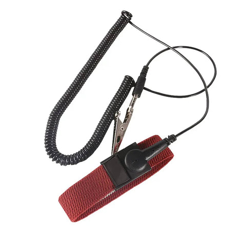 ESD Safe Anti Static Wrist Strap With Grounding Wire Adjustable Coiled Cord displayed on white background