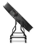 Heavy Duty Fifty Nine Inch Portable Industrial Floor Fan With Variable Speed Settings And Quick Tilt Rig side view showing adjustable tilt and motor controls.