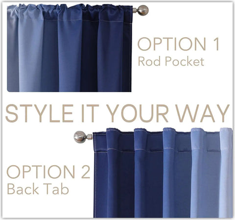 Dope Ombre Navy Blue And White Blackout Curtains For Bedroom And Living Room 95 Inch Long Room Darkening Panels Set Thermal Insulated