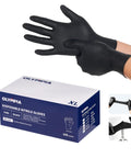 Heavy Duty Nitrile Work Gloves 8 Mil Thick Tough As Nails Textured Grain Grip Powder And Latex Free Job Site Ready Industrial Safety Gloves Black Large 100 Pack, hands wearing gloves.