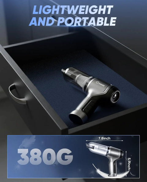 Cordless Handheld Car Vacuum Cleaner 15000 Pa High Power With Brushless Motor And Blower, 380g weight shown in drawer
