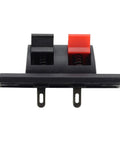 Front view of 10 Pack Two Pin Speaker Terminal Block Two Way Amplifier Clip Test Plate in red and black plastic with metal build.