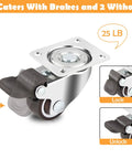 Low Profile Caster Wheels Set Of Four Heavy Duty Swivel Casters With Two Locking Brakes And Quiet Rubber Treads. Close-up of a caster with lock.