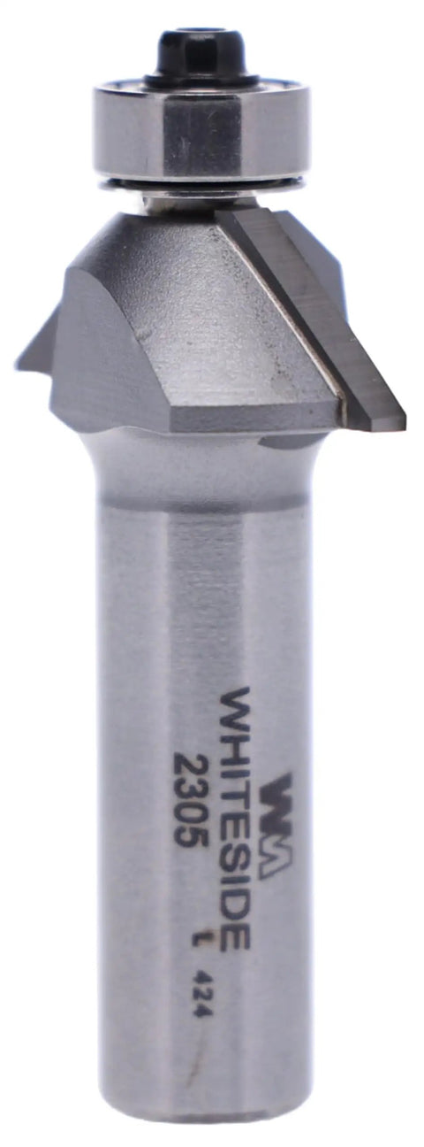 45 Degree Chamfer Router Bit Carbide Tipped Bevel Edge Five Eighths Inch Cutting Length One Half Inch Shank