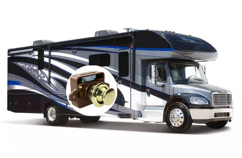 No Sweat Keyless Push Button Door Catch Lock With Smooth Operation For Rv Cabinets Boat Drawers Yacht Cupboards And Motorhome Storage Brown Gold Finish on RV.