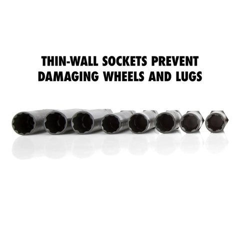 16 Piece Lug Nut Socket Set For Impact Wrenches, Spline Design For Quick Locking Nut Removal, Thin Wall Sockets Prevent Wheel Damage And Scratches, Extra Long Lug Sockets For A Smooth, Scratch Free Wheel Swap