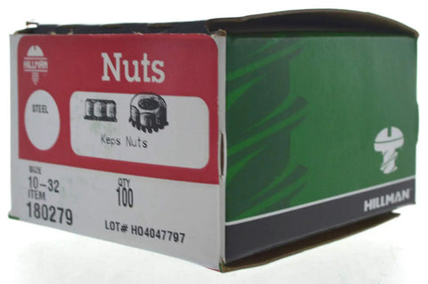 Heavy Duty Zinc Plated Steel Keps Lock Nuts With Captive Toothed Flange Number 10-32 Fine Thread in packaging.