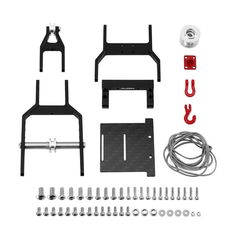 Tow Truck Crane Kit With 7Kg Winch Servo For 1 24 Scale SCX24 RC Cars Black Heavy Duty Crane Upgrade For Stock SCX24 And Carbon Fiber Universal Chassis SCX24 182 Easy Install Not Compatible With Stock Transmitter, black CNC aluminum parts and rope